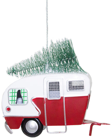 Trailer Camper With Tree Metal Christmas Ornament