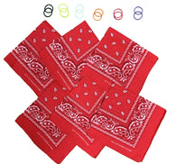 DIY Face Mask Kit- 6 bandanas + 12 Pony Tail Holders - Make 6 Masks (Red)