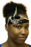 Sequined Flapper Headband with Feathers & Rhinestone Flower