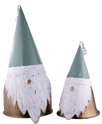 Cute Set Of 2 Wintergreen Santa Gnomes, Metal, One Small, One Large