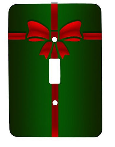 Red Bow Christmas Present Single Toggle Holiday Metal Light Switch Cover (Green)