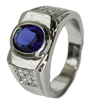 Men's Rhodium Plated Synthetic Sapphire and CZ Dress Ring 064