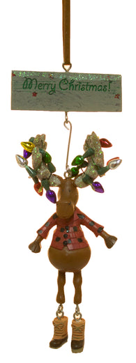 Dangle Leg Moose w/ Christmas Lights Christmas/ Everyday Ornament