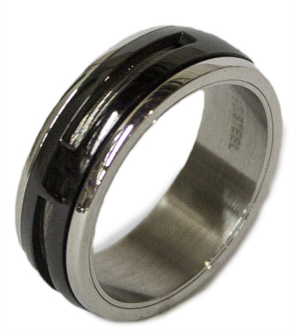 Men's Stainless Steel Dress Ring Two Tone Worry Band 086