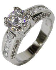 Women's Rhodium Plated Dress Ring Engagement Style Round Cut CZ 037