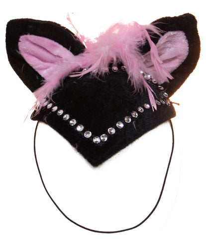 Halloween Costume Accessory Cat Headpiece with Feathers and Rhinestones