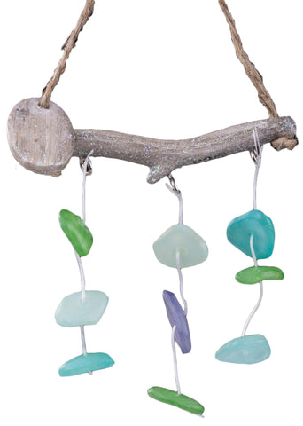 3 Inch Resin Driftwood Branch and Seaglass Christmas/Everyday Ornament