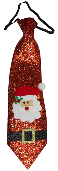 Red Glitter Santa Tie with Elastic Band