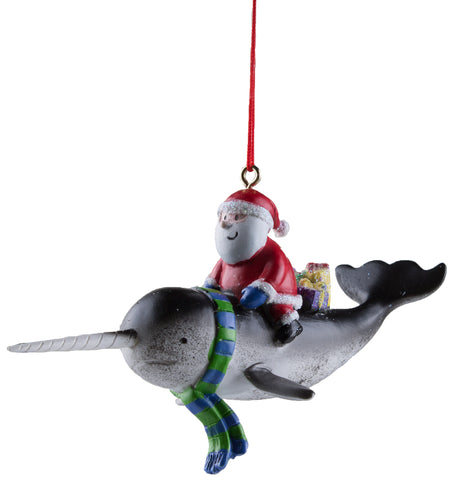 Santa Riding a Narwhal Nautical Christmas Ornament