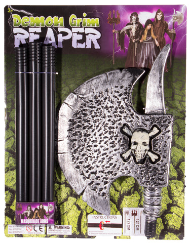 Costume Prop - 50 Inch Long Plastic Realistic Looking Reaper Axe With Skull