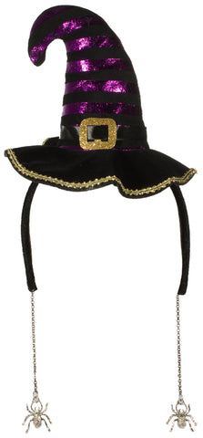 Costume Accessory - Mini Witch Hat Headband  w/ Dangling Metal Spiders