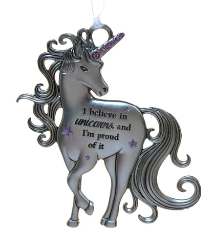 3 Inch Inspirational Zinc Unicorn Ornament - I believe in Unicorns