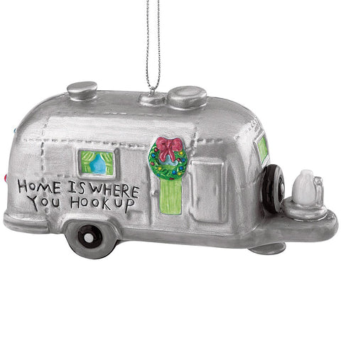 Silver RV Camper Trailer Camping Christmas Ornament