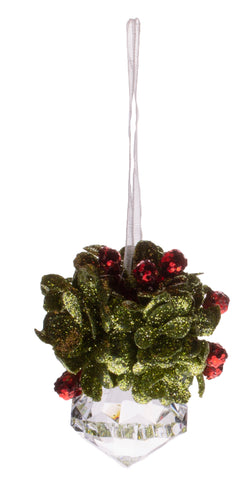 Kissing Krystals 2.5 Inch Mistletoe Ornament w/ Clear Jewel