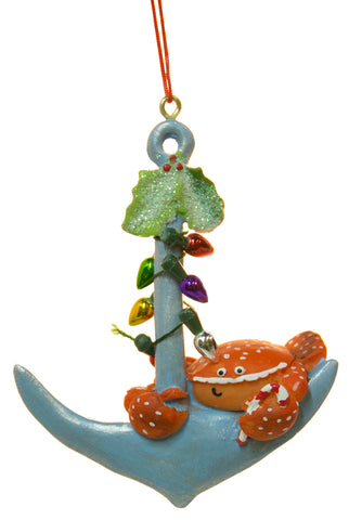 Nautical Christmas Decoration - Crab on Anchor w/ Faux Lights