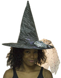 Ladies 15 Inch Beautiful Black Sparkle Witch Hat with Bow