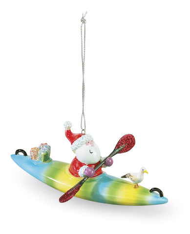 Santa on a Kayak Christmas Ornament