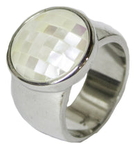 Women's Rhodium Plated Dress Ring Designer Mother of Pearl 051