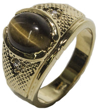 Men's 18 KT Gold Plated Dress Ring with Genuine Tiger Eye 028