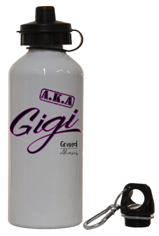Grand Aliases Series Grandmother "A.K.A. Gigi" White Aluminum 14oz Water Bottle