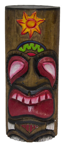 8 Inch Tall Hand Carved Tiki Wood Totem Pole (Sun)