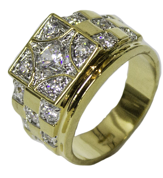 Men's 18 Kt Gold Plated Dress Ring Dice with CZ 071 (12) 