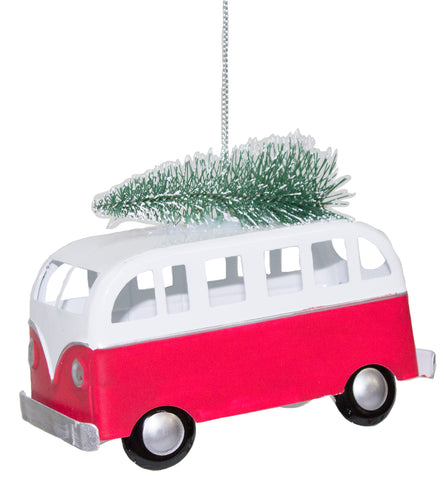 Van Camper With Tree Metal Christmas Ornament