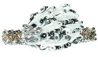 Black & White Feathered and Sequined Flapper Elastic Headband