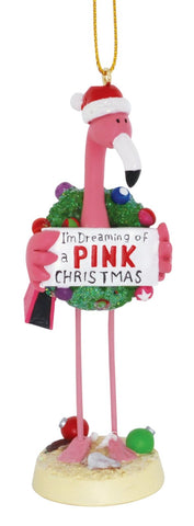 Pink Flamingo in Santa Hat I'm Dreaming of a Pink Christmas Holiday Ornament