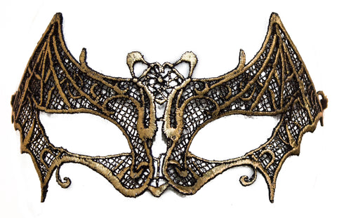 Costume Accessory - Lace Bat Mask with Elastic Band (Gold)