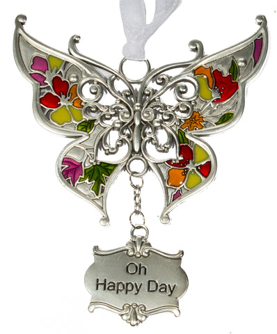 Inspirational Zinc Butterfly Ornament -Oh happy day