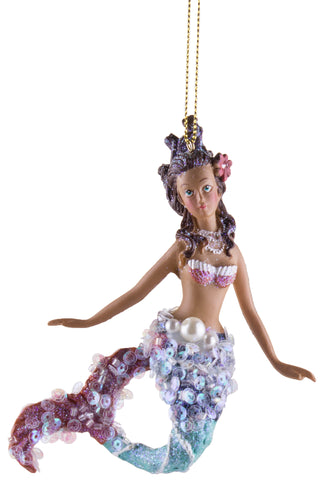 Christmas/ Everyday Ornament- Sparkly Mermaid w/ Sequins and Faux Pearls (Purple)