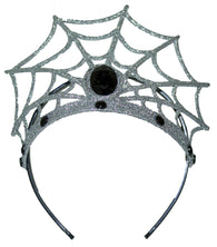 Glittery Silver Spider Web Tiara with Black Gemstones