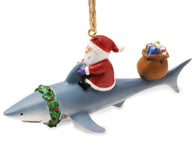 Santa Riding Shark Nautical Fishing Christmas Ornament