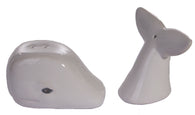 White Ceramic Swimming Whale Shaped Salt & Pepper Shaker Set