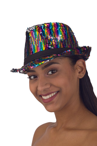 Costume Accessory- Color Changing Sequin Fedora Hat,  Rainbow/ Silver