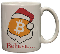 Bitcoin Logo W/ Santa Hat "Believe" 11 Ounce Cermaic Coffee Mug
