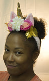 Costume Accessory -Unicorn Headband w/ Flowers and Gold Leaves