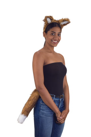 Women's Adult Fox Ears Headband and Tail Set