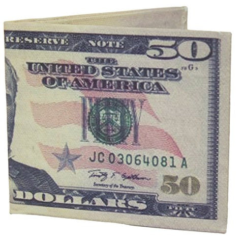Big Bucks Novelty Fifty Dollar Bill Large Printed Bi-Fold Wallet
