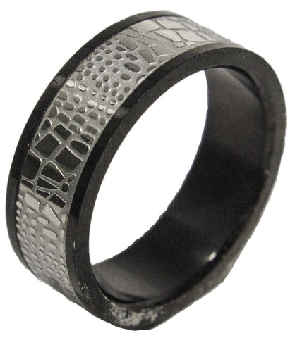 Men's Stainless Steel Snakeskin Print Band Dress Ring 029