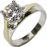 Women's Rhodium Plated Dress Ring Two Tone Round Cut Solitaire CZ 099
