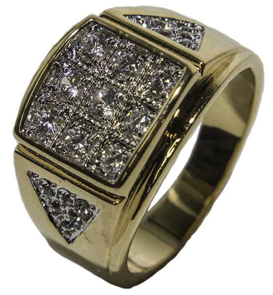 Men's 18 KT Gold Plated Dress Ring with CZ and Austrian Crystal 031
