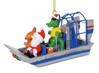 Alligator Guided Airboat with Santa and Reindeer Christmas Holiday Ornament