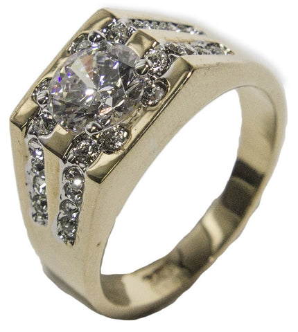 Men's 18 KT Gold Plated CZ and Austrian Crystal Dress Ring 027