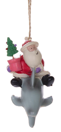 Jolly Santa Riding Dolphin Christmas Holiday Ornament