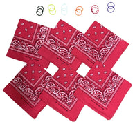 DIY Face Mask Kit- 6 bandanas + 12 Pony Tail Holders - Make 6 Masks (Dk Pink)