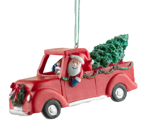 Santa's Tree Farm Santa Driving a Pickup Truck w/ Christmas Tree Ornament