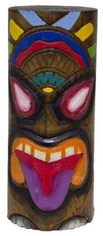 8 Inch Tall Hand Carved Tiki Wood Totem Pole (Purple Tongue)