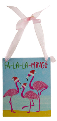 Fun and Tacky Fa-La-La-Mingo Flamingos w/ Santa Hats Christmas Ornament